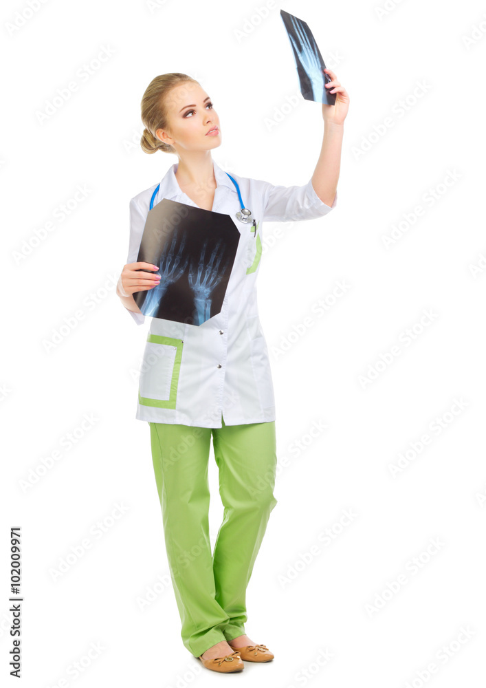Young doctor with X-ray isolated