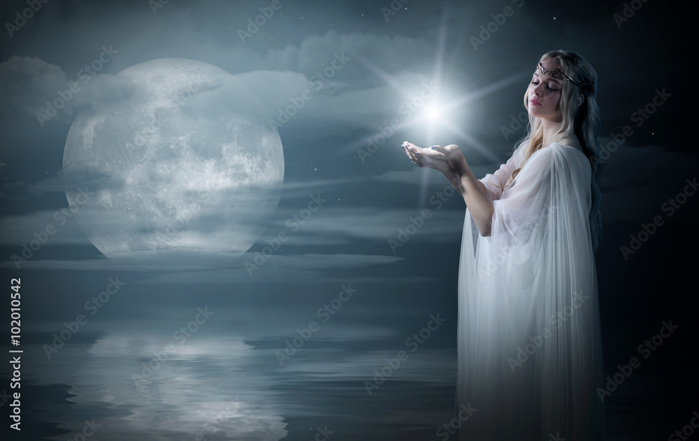 Young elven girl with star on sea coast Young elven girl with star on sea coast