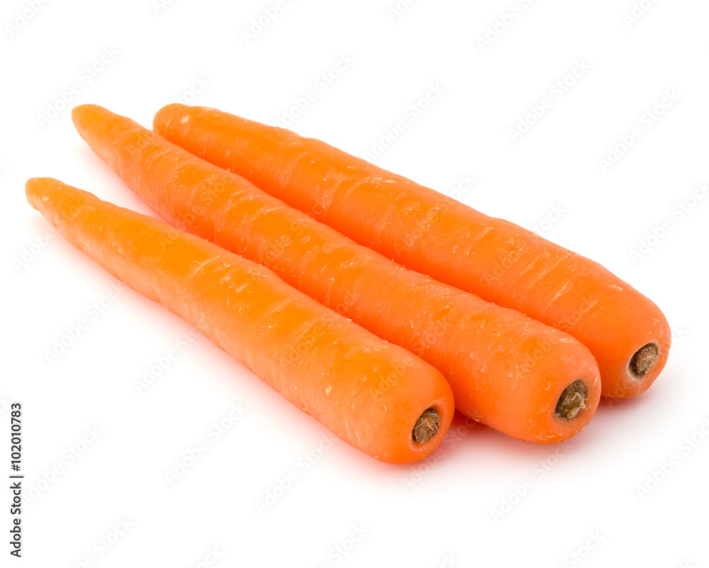 Sweet raw carrot tuber isolated on white background cutout Sweet raw carrot tuber isolated on white background cutout