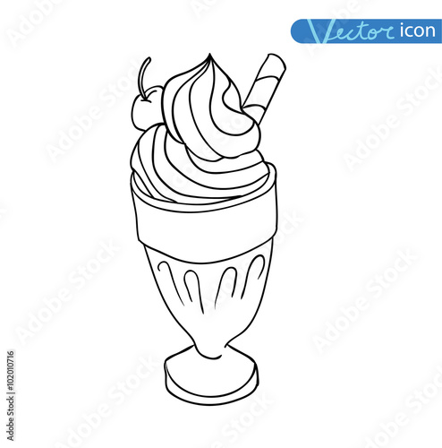 Icon of ice cream with cone, vector illustration.