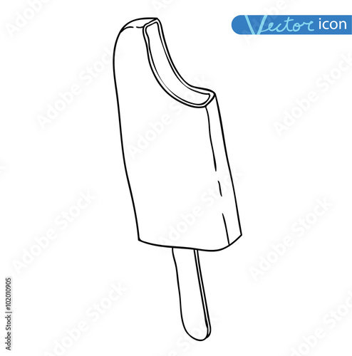 Icon of ice cream with cone, vector illustration.