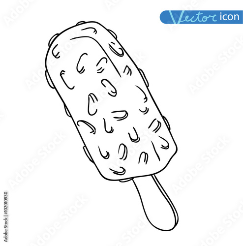 Icon of ice cream with cone, vector illustration.