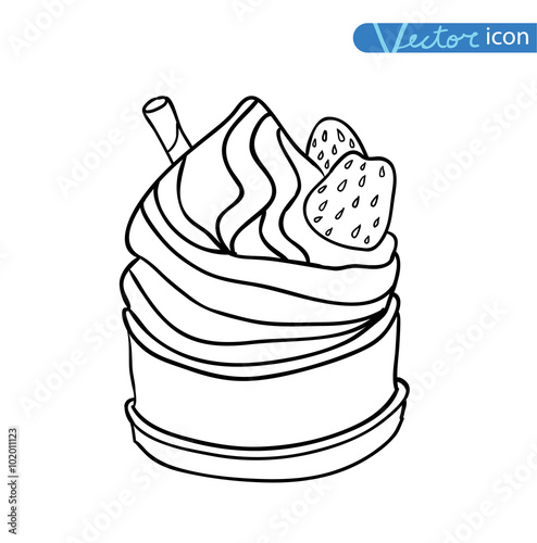 Icon of ice cream with cone, vector illustration.