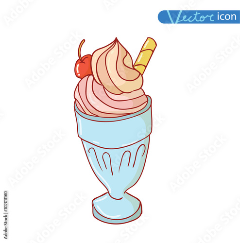 Icon of ice cream with cone, vector illustration.