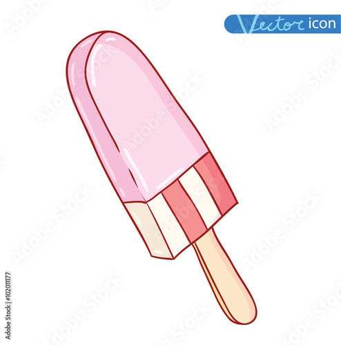 Icon of ice cream with cone, vector illustration.