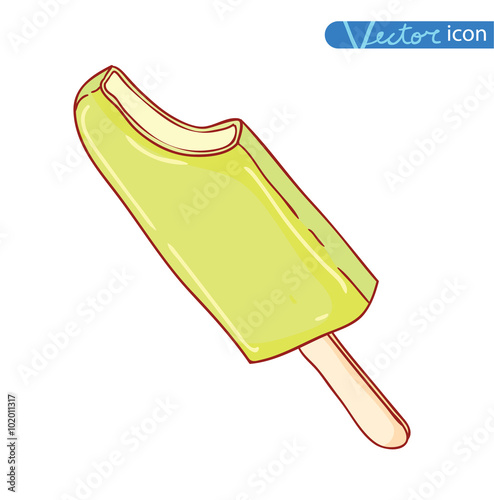 Icon of ice cream with cone, vector illustration.