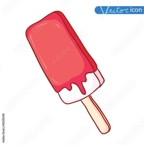 Icon of ice cream with cone, vector illustration.