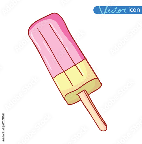 Icon of ice cream with cone, vector illustration.