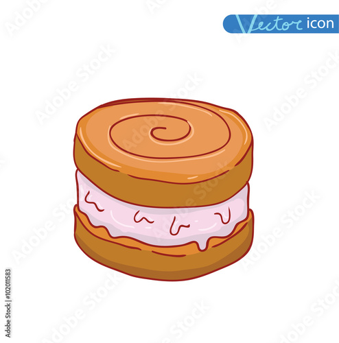 Icon of ice cream with cone, vector illustration.