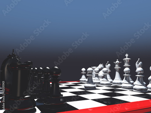 Расставленные на доске шахматы, дебют, белая пешка ходит первой