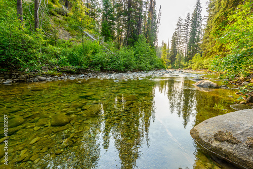 Majestic mountain river in Canada. Manning Park Lightning Lake Trail in British Columbia.