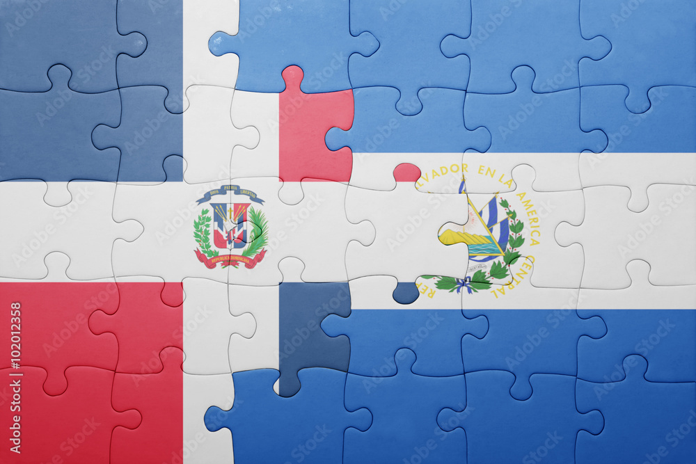 puzzle with the national flag of el salvador and dominican republic puzzle with the national flag of el salvador and dominican republic