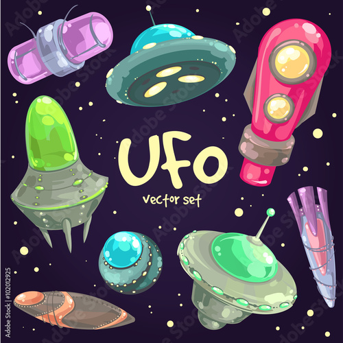 Set of hand-drawn UFO