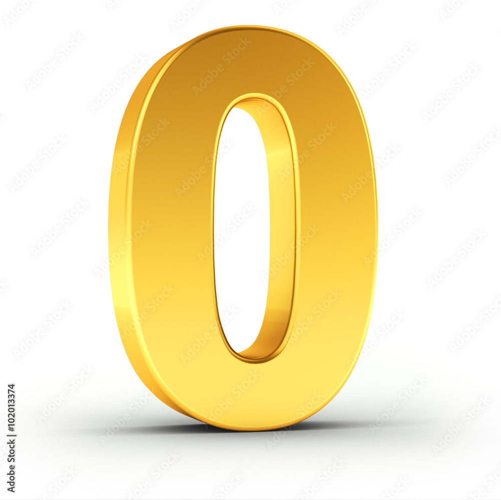 The number zero as a polished golden object with clipping path The number zero as a polished golden object with clipping path