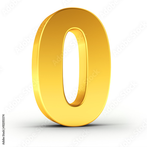 The number zero as a polished golden object with clipping path