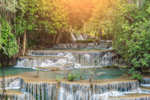 Fototapeta Naklejka Na Ścianę i Meble -  Deep forest waterfall, Huay Mae Kamin waterfall in Kanchanaburi, Thailand