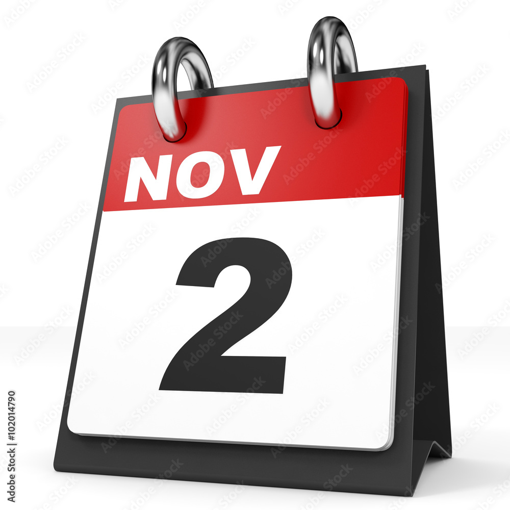Calendar on white background. 2 November. Calendar on white background. 2 November.