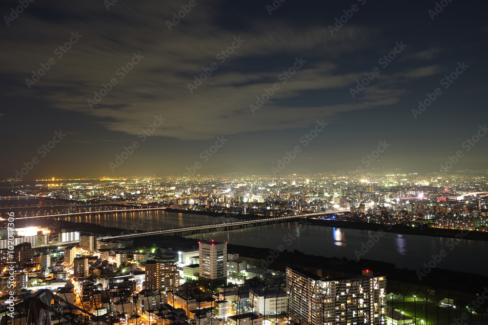 Osaka sky and cityscape night view from Umeda Sky Building Osaka sky and cityscape night view from Umeda Sky Building