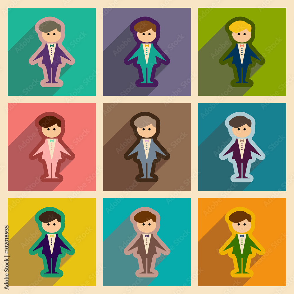 Fototapeta premium Set of flat web icons with long shadow groom