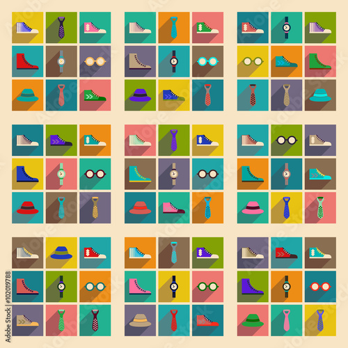 Modern flat icons vector collection with shadow Hipster clothing