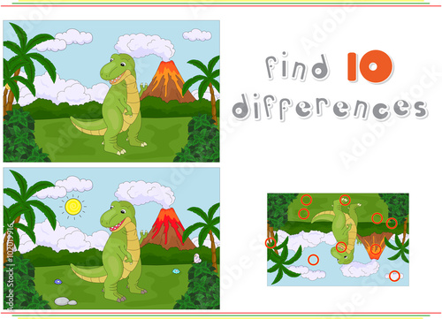 Funny cute tyrannosaurus on the background of a prehistoric natu