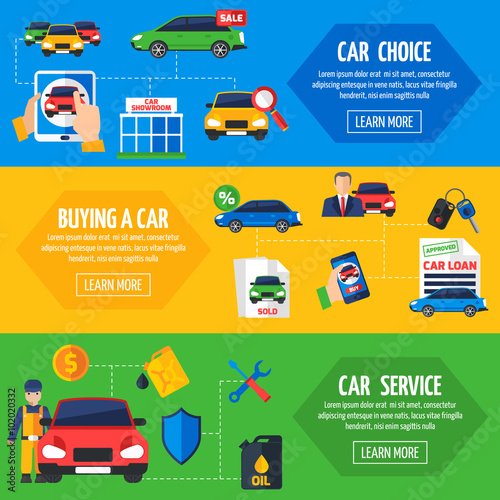 Car Dealership 3 Flat Banners Set