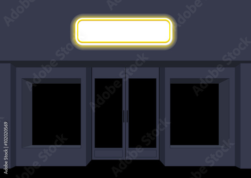 Night shop. Convenience store. Storefront at night. Empty black