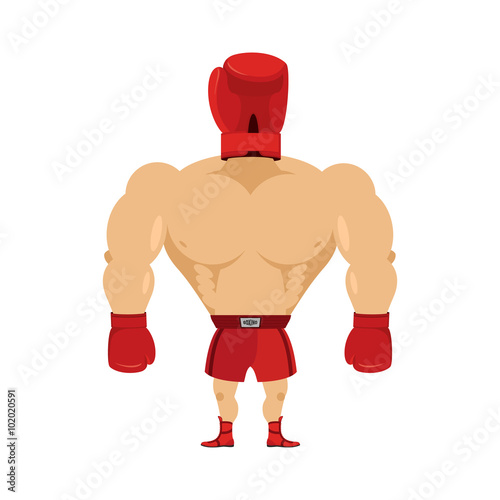 Crazy Boxer. Boxing Glove on his head. Glove man. Ridiculous ath