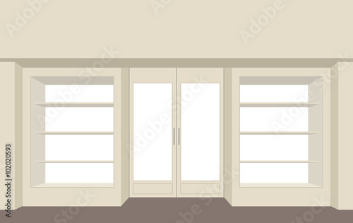 Facade shop. Empty storefront. Building for store. Showcases she