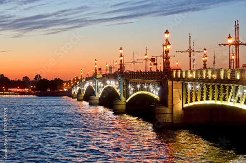 View of the Trinity Bridge in St. Petersburg, Russia. photo