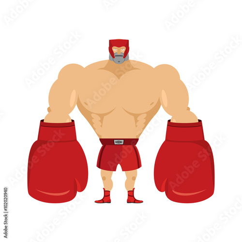 Boxer. Athlete in protective helmet. Strong man in big boxing gl