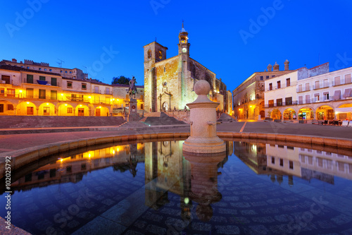 Main square of Trujillo at twilight. Trujillo is a medieval village in the province of Caceres, Spain