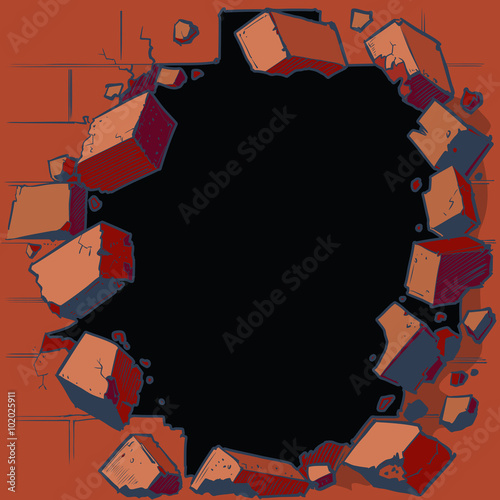 Hole Breaking Through Red Brick Wall
