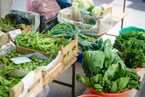 Green vegetables at a market background