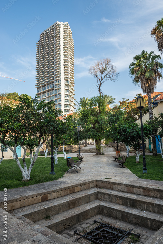 small park in Neve Tzedek neighborhood in Tel Aviv, Israel