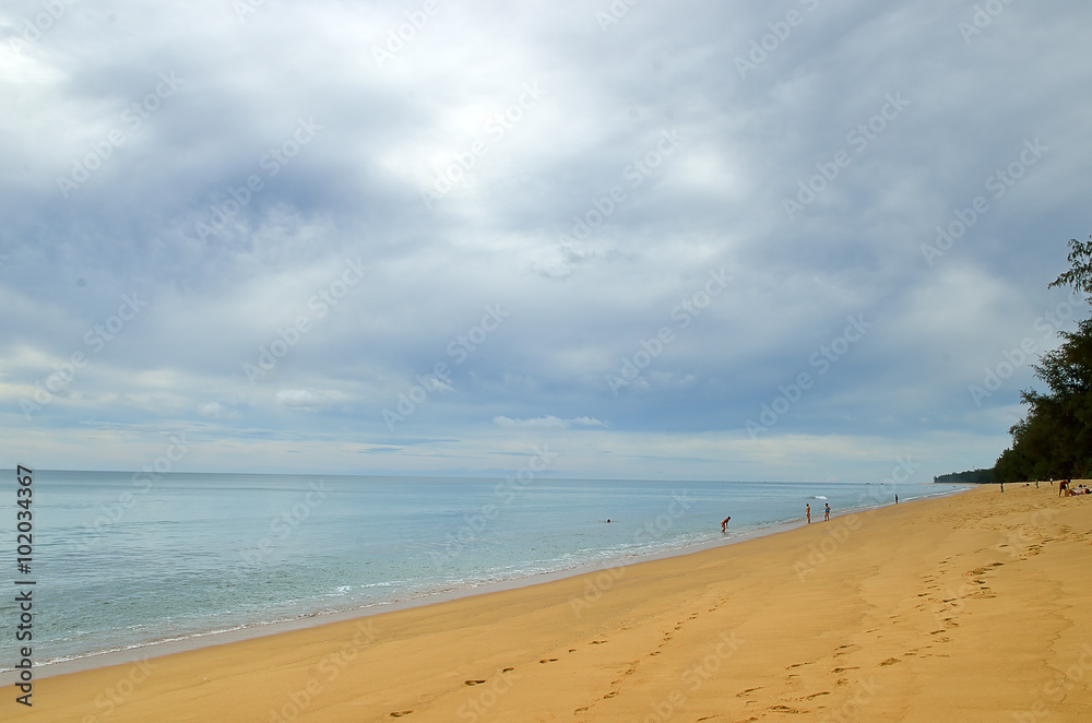 Beautiful beach with blue sky at Mai khao beach, Phuket, Thailand..