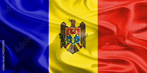 Waving Fabric Flag of Moldova