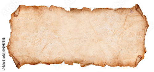 Old Torn Paper Scroll Isolated on a White Background photo