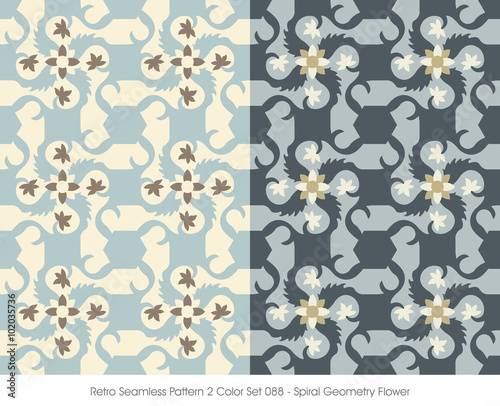 Retro Seamless Pattern 2 Color Set_088 Spiral Geometry Flower