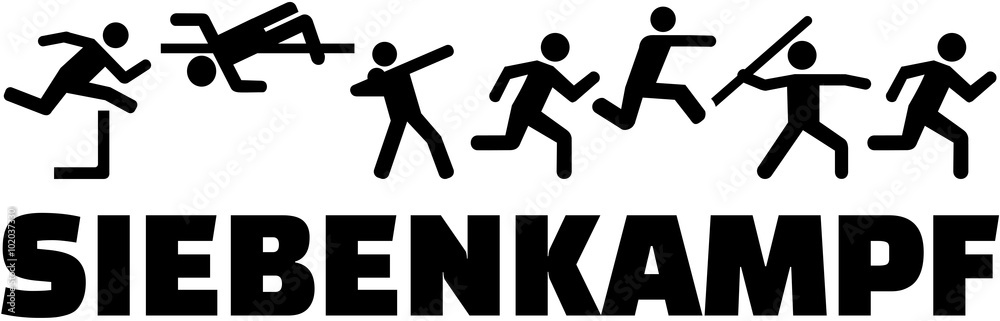 Heptathlon icons with german word Heptathlon icons with german word