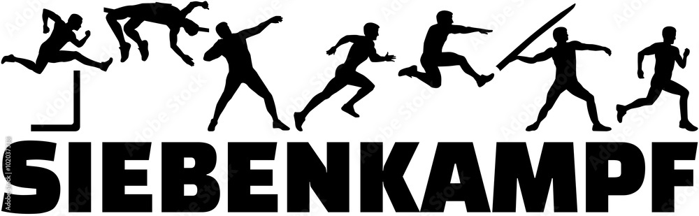 Heptathlon silhouettes with german word