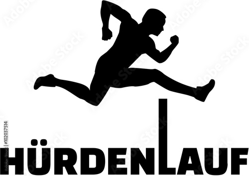 Hurdling silhouette with german word