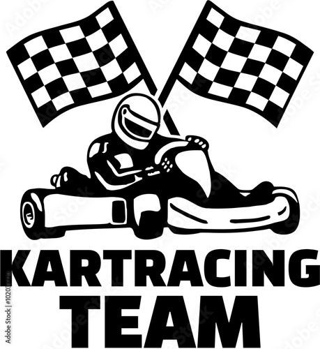 Kartracing team with goal flags