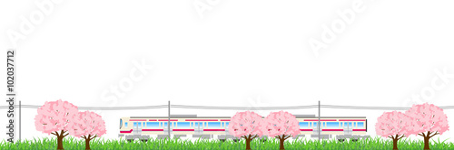 桜　電車　風景　背景