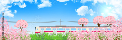 桜　電車　風景　背景