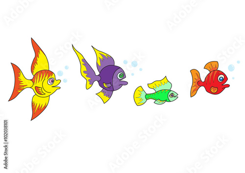 Illustration of tropical small fishes for chidren book