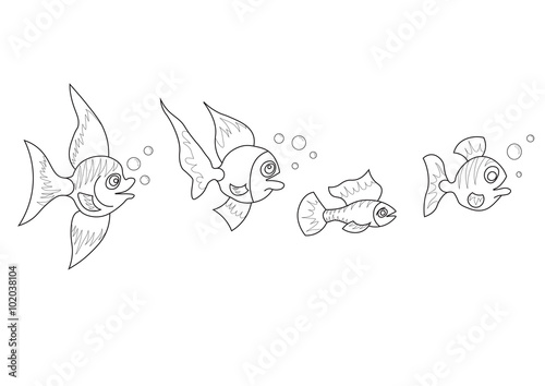 Illustration of tropical small fishes for chidren book