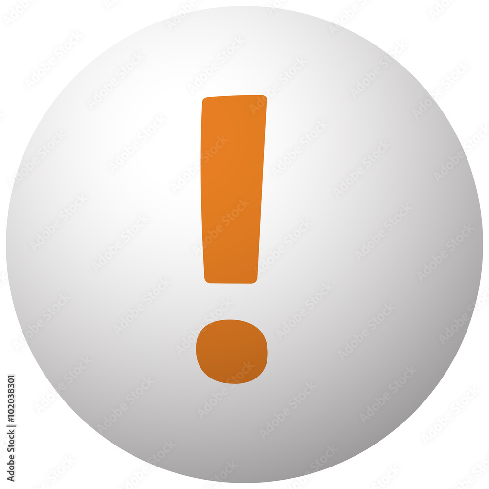 Orange Exclamation Mark icon on sphere isolated on white backgro Orange Exclamation Mark icon on sphere isolated on white backgro