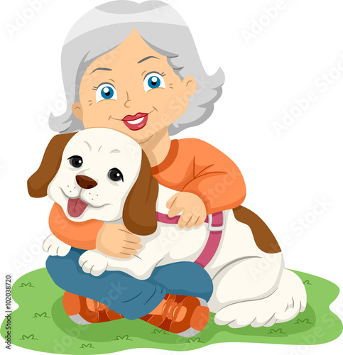 Senior Woman Hug Dog