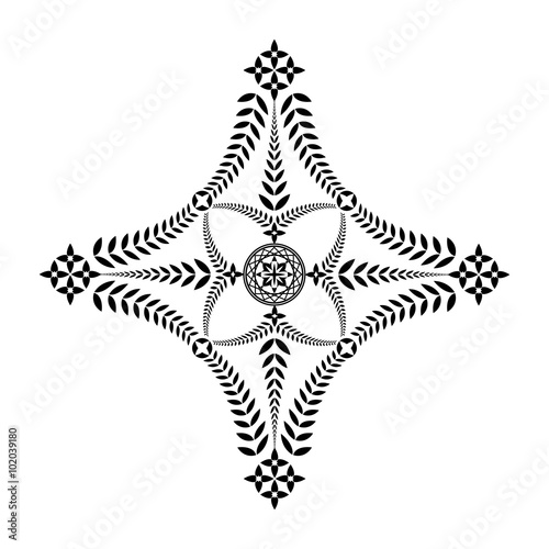 Laurel wreath tattoo. Unusual cross sign ornament. Black icon on white background. Defense  peace  glory symbol. Vector